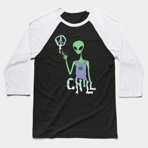 Chill Alien Baseball T-Shirt by myacideyes